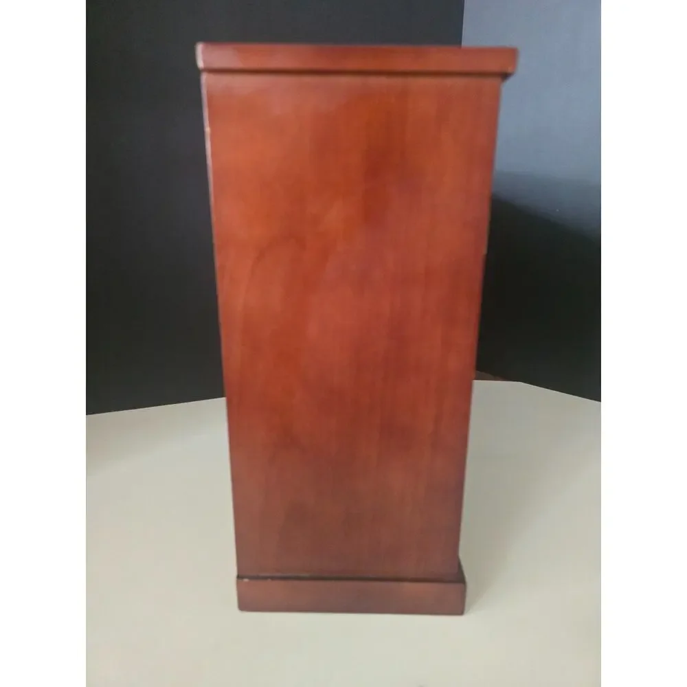 Brown Wooden Jewelry Box w/Mirror Necklace Hooks Drawers